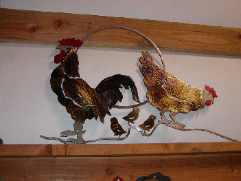Chicken Family Heat Colored Metal Wall Art