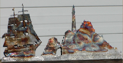 Tall Ship Sailing Past Light House Fireplace Mantel Piece Metal Art